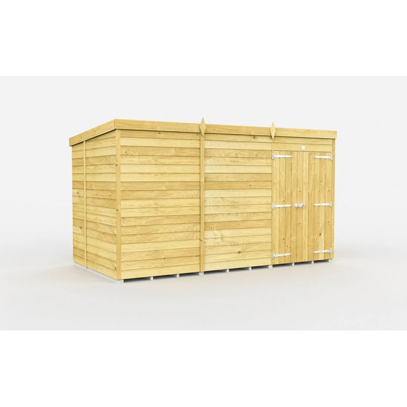 Image of Buttercup Farm 12 x 7 Feet Pent Shed - Double Door W/O Window - L214 x W358 x H201cm in Brown Brown Unisex