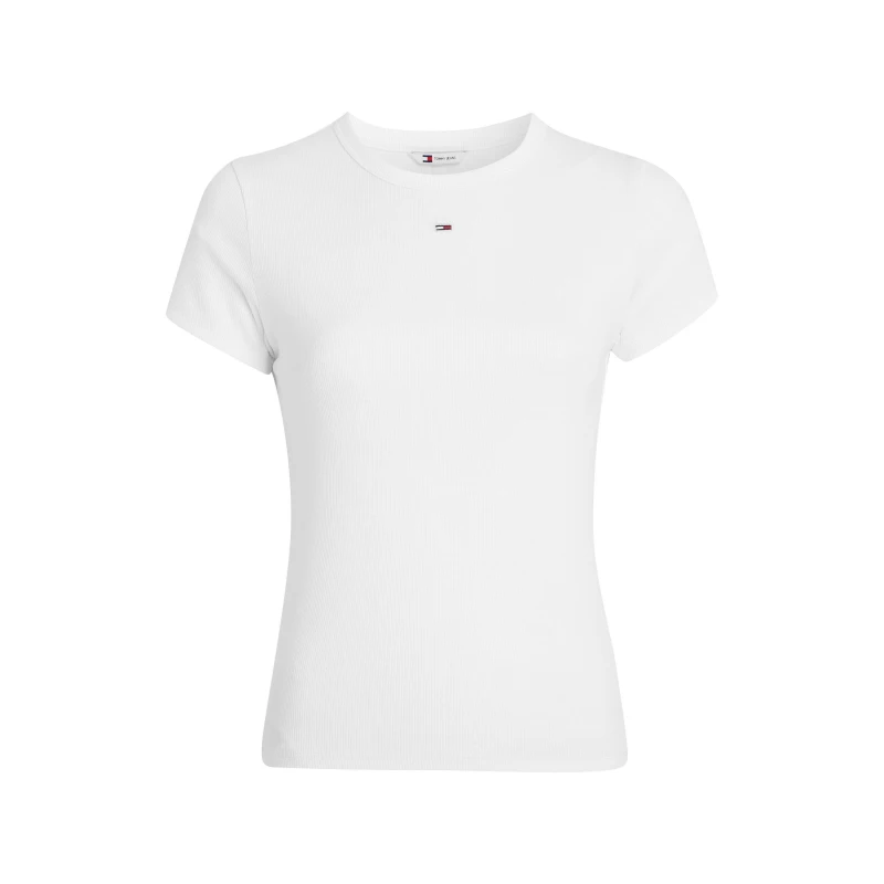 Image of Tommy Jeans Short Sleeve Logo Ribbed T-Shirt White female 10 (S)