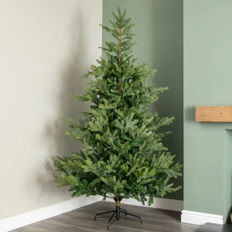 Image of Samuel Alexander 6ft (1.8m) Green Artificial Real Look Grandis Fir Christmas Tree with 1564 Tips & Metal Stand Green Unisex