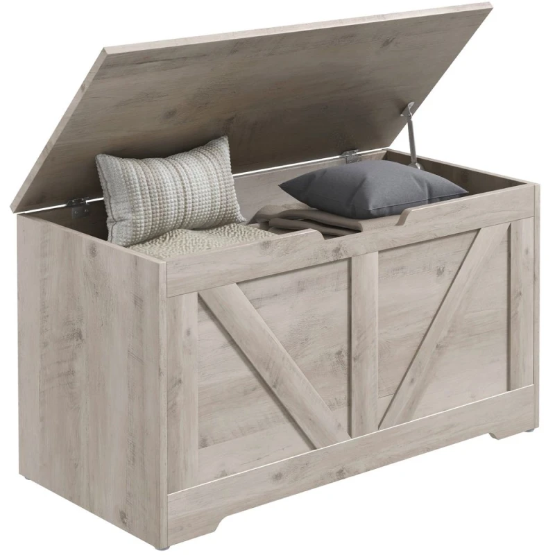 Image of HOMCOM Storage Trunk for Living Room, with Safety Hinges, 80cm White