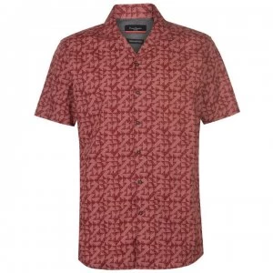 image of Pierre Cardin Reverse Geometric Print Short Sleeve Shirt Mens - Red