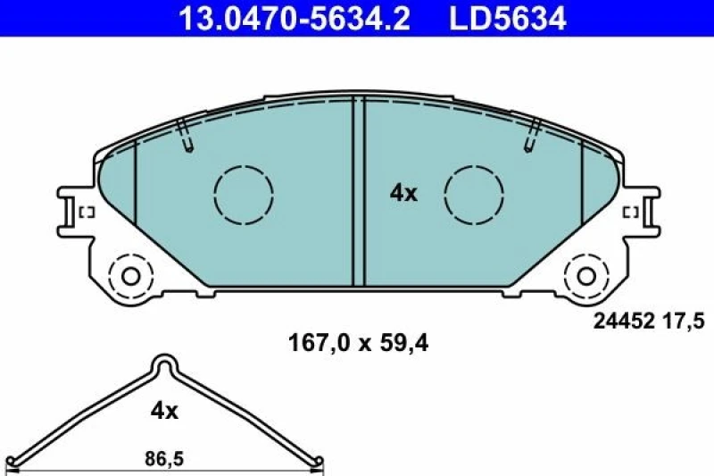 Image of ATE 13.0470-5634.2 Brake pad set without integrated wear warning contact, with accessories Brake Pad Set,disc brake (402)