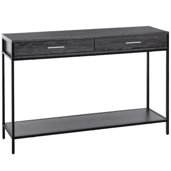 image of HOMCOM Console Table Worktop Bottom Shelf Home Two Drawer Industrial Minimal Style Grey Wood Tone Effect AOSOM UK