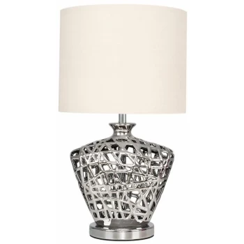 Kalvin Lattice Vase Table Lamp in Silver with Rolla Shade - Beige