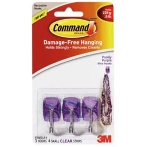 image of 3M Command Purple Plastic Hooks Pack of 3