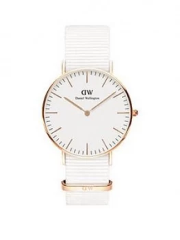 Daniel Wellington Daniel Wellington Dover White And Rose Gold Detail 36Mm Dial White Nato Strap Watch