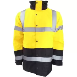 Image of Portwest Mens Hi-Vis Waterproof Contrast Panel Traffic Jacket (3XL) (Yellow/Navy) - Yellow/Navy