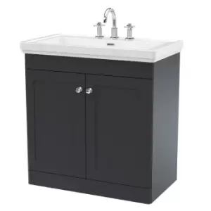 image of Nuie Classique 800mm Floor Standing 2-door Unit & Basin 3 Tap Holes - Satin Anthracite