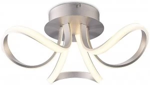 image of Semi Flush Ceiling 36W LED 2 Looped Arms 3000K, 2850lm, Silver, Frosted Acrylic