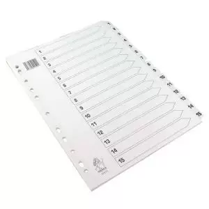 Image of A4 White 1-15 Mylar Index Mylar Reinforced TabsHoles WX01530 WX01530