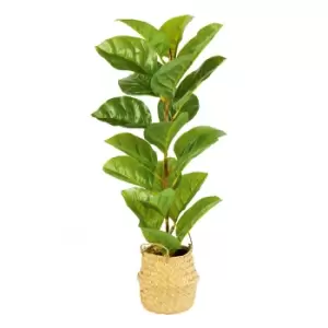 Image of 66Cm Fiddle Leaf Artificial Plant In Natural Straw Basket
