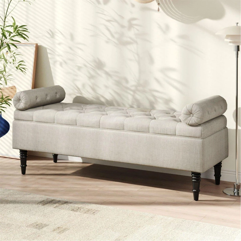Image of Kabinet UK Flip-top Uphlostered Storage Ottoman Bench Beige Beige unisex Large