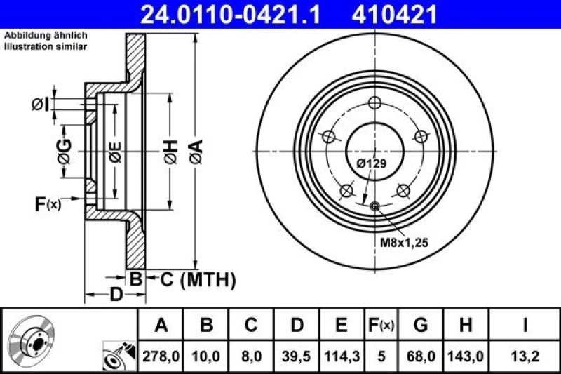 Image of Brake disc ATE 24.0110-0421.1