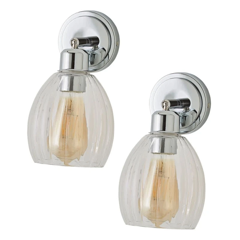 Image of ValueLights ValueLights Cheltenham Pair of Ribbed Glass Dome Spotlight Wall Lights with Bulbs in Metallic Silver Metallic Silver One Size Unisex 50594