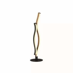 image of Bloom Swirl LED Table Lamp, Black With Wood Effect