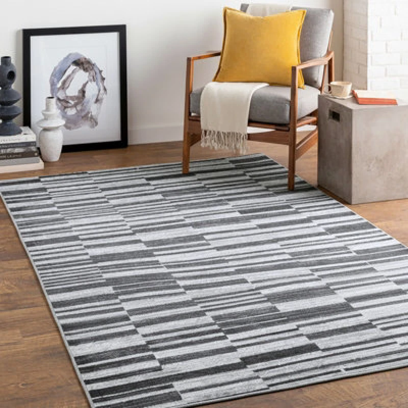 Image of Livabliss Scandi Modern Black Vartika Area Rug 160 X 220 Cm - Easy Care, Non Shedding, Ideal For Living Room & Bedroom