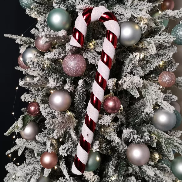 Image of 50cm Red and White Glitter Stripe Hanging Christmas Candy Cane Decoration