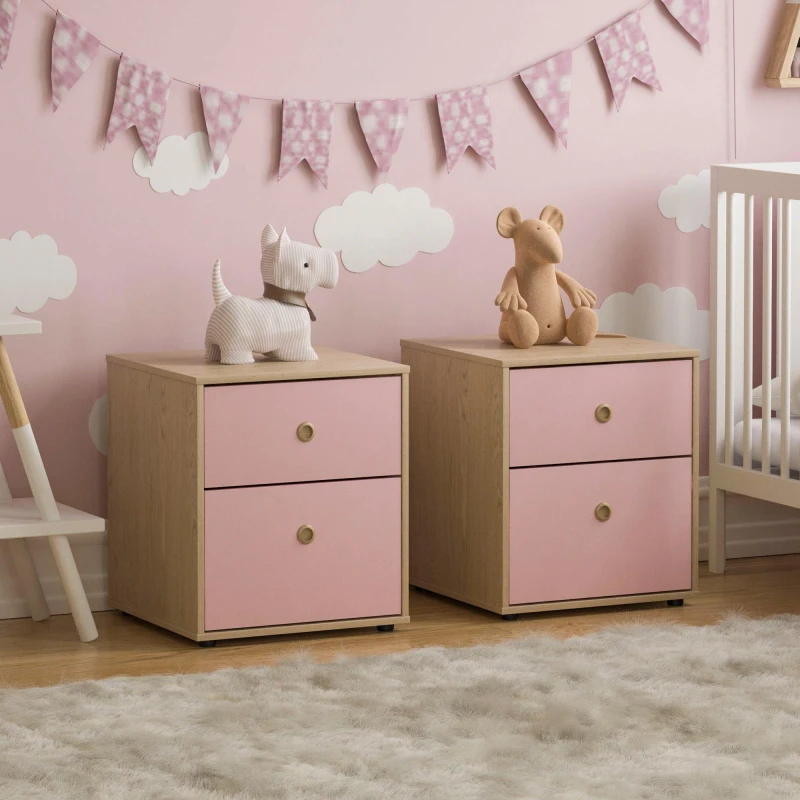 Image of Lassic Neptune 2 Drawer Bedside Table Set of 2 Pink & Oak unisex One Size