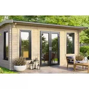 Image of Power Sheds 16 x 10ft Central Doors Apex Notched Logs Log Cabin