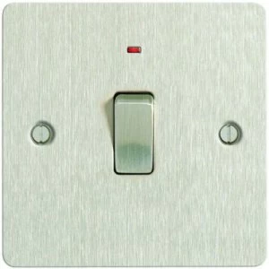 image of Wickes 20A Light Switch + LED 1 Gang Brushed Steel Ultra Flat Plate