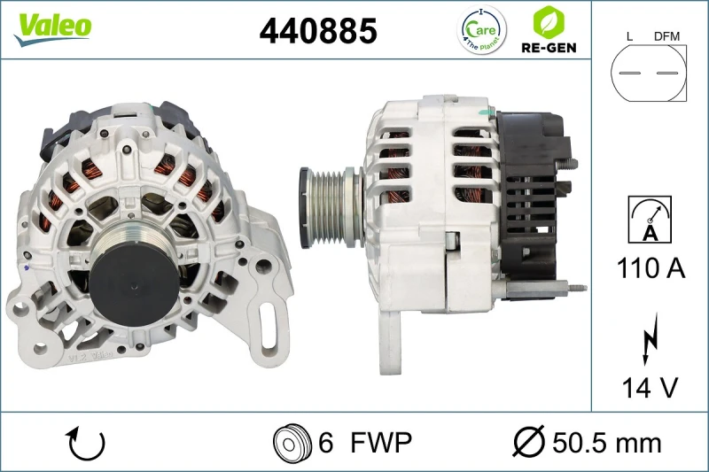 Image of VALEO 440885 Generator VALEO RE-GEN REMANUFACTURED Alternator Charging Current: 110A, Voltage: 14V Alternator (4)