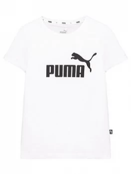 Puma Girls Essential Logo Short Sleeve T-Shirt - White, Size 15-16 Years, Women