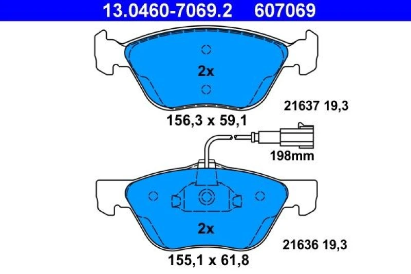 Image of ATE 13.0460-7069.2 Brake pad set incl. wear warning contact Brake Pad Set,disc brake (402)