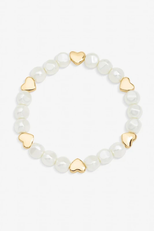 Image of Jon Richard Womens Gold Plated Pearl & Polished Heart Bracelet Gold Female One Size