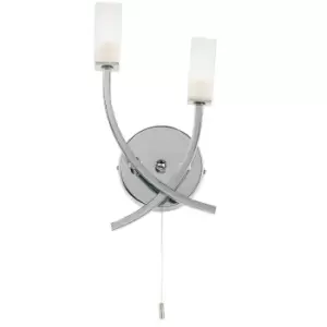 Image of LED Twin Wall Light Modern Chrome Arm & Frosted Oblong Glass Shade Lamp Lighting