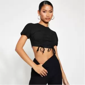 Image of I Saw It First Cotton Ruched High Neck Crop Top - Black