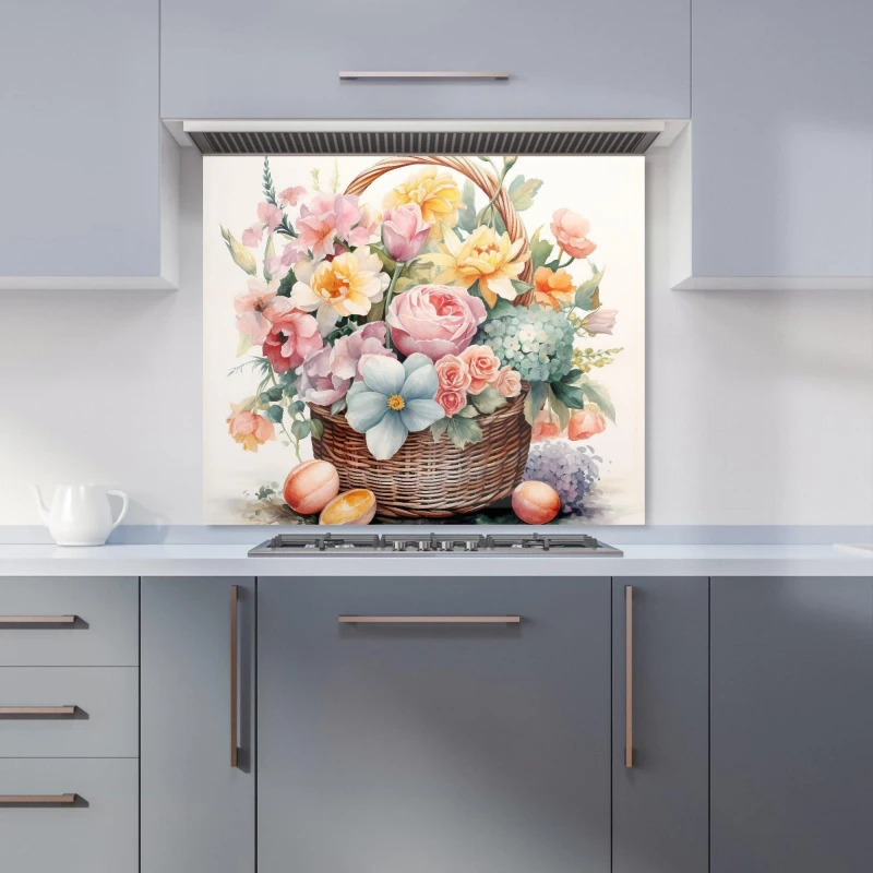 Image of Warren Reed - Designer Easter Watercolour Basket Kitchen Splashback Size: 600mm x 750mm Multicolor Unisex 600mm x 750mm