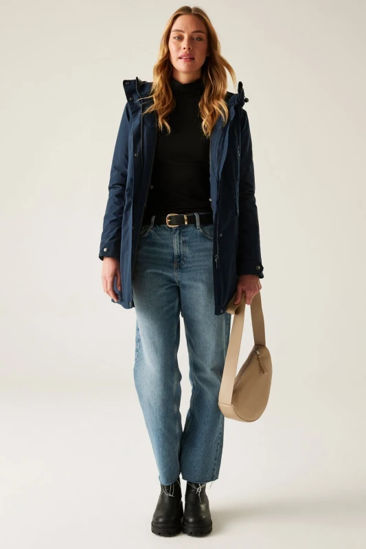 Image of Regatta Womens Valenta Hooded Waterproof Breathable Insulated Jacket in Dark Navy Size: 10 Dark Navy Female 10