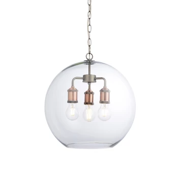 Image of Hal Industrial Style Pendant Lantern, Aged Pewter & Copper with Dome Glass Shade
