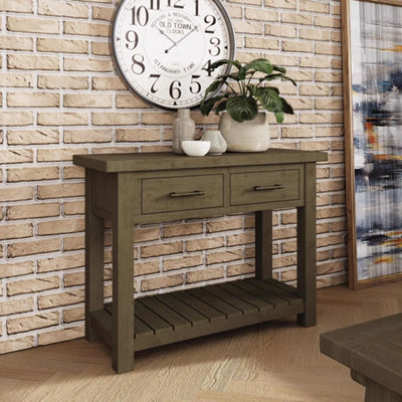 Image of FW Style Saltash 2 Drawer Console Table - Solid Reclaimed Natural Pine, Brown SAL07