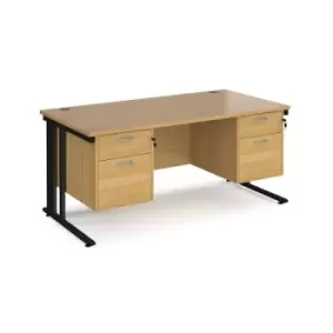 image of Office Desk Rectangular Desk 1600mm With Double Pedestal Oak Top With Black Frame 800mm Depth Maestro 25 MCM16P22KO