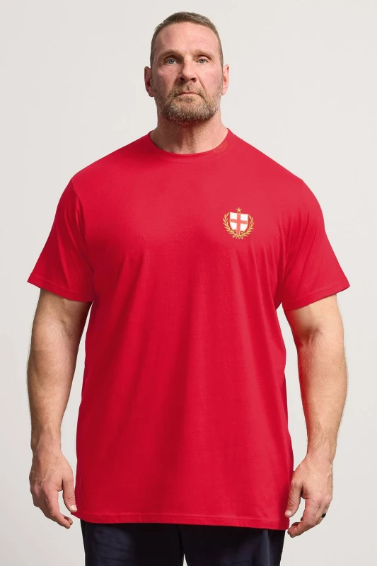 Image of BadRhino BadRhino Men Extra Long England Crest T-Shirt in Red Size: X-Large Red 1XL Male 5063853370572