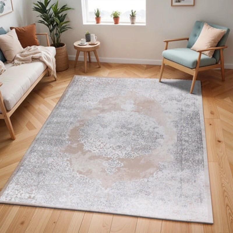 Image of Livabliss Vintage Oriental Boho Beige/white Defne Area Rug 120 X 170 Cm - Easy Care, Non Shedding, Ideal For Living Room & Bedroom