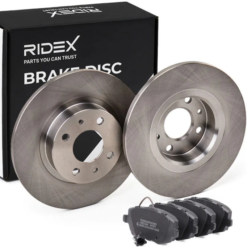 Image of RIDEX 3405B1628 Brake disc and pads set Front Axle, Brake Disc Type: Solid Brake Set,disc brakes (3405)
