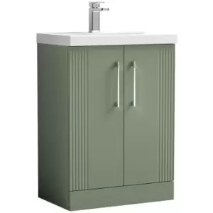 image of Nuie Deco Satin Green 600mm 2 Door Vanity Unit with 50mm Profile Basin - DPF825D - Satin Reed Green