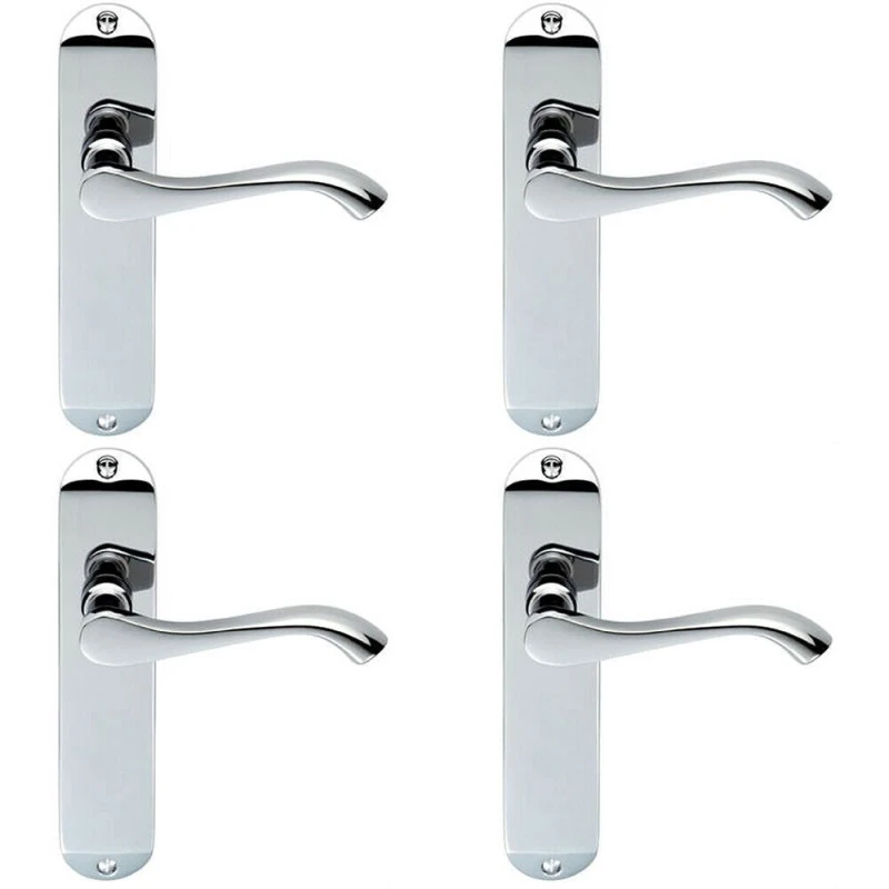 Image of Loops 4x PAIR Curved Handle on Chamfered Latch Backplate 180 x 40mm Polished Chrome Multi