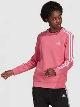 Image of adidas 3 Stripes Fleece Sweat Top - Rose, Rose, Size L, Women