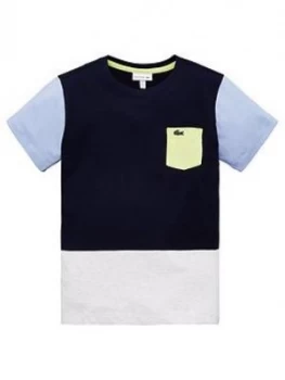 image of Lacoste Boys Short Sleeve Colourblock T-Shirt - Navy, Size 2 Years