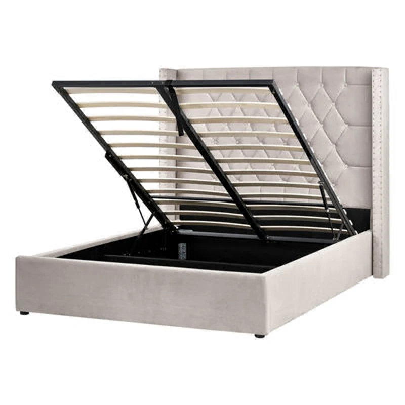 Image of Beliani Ottoman Bed Velvet Lubbon 140 X 200 Cm (Eu Double) Taupe