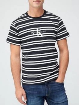 image of Calvin Klein Jeans Striped CK Center Logo T-Shirt - Black Size M Men