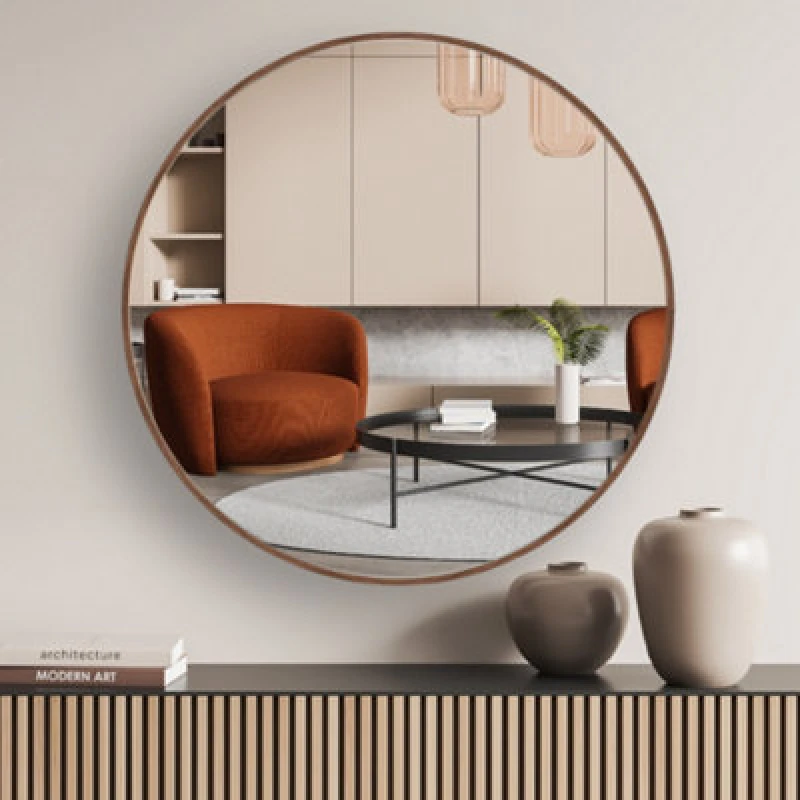 Image of Nielsen Jaron Aluminium Wall Mirror, Round 80Cm - Walnut