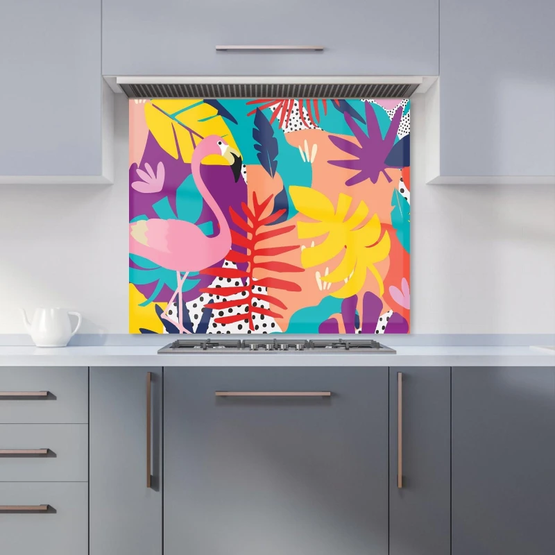 Image of Warren Reed - Designer Tropical Flamingoes Kitchen Splashback in Pink Size: 600mm x 650mm Pink Unisex 600mm x 650mm