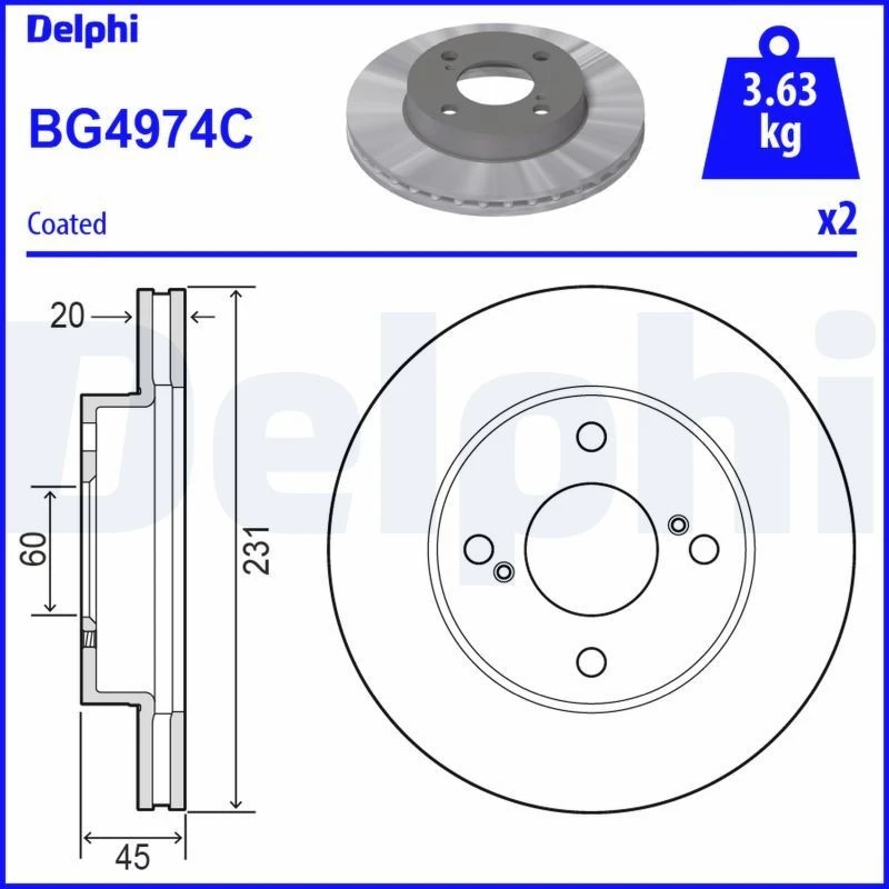 Image of DELPHI Brake disc DELPHI BG4974C