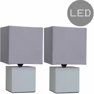 Image of 2 x Cube Touch Dimmer Bedside Table Lamps - Grey - No Bulb