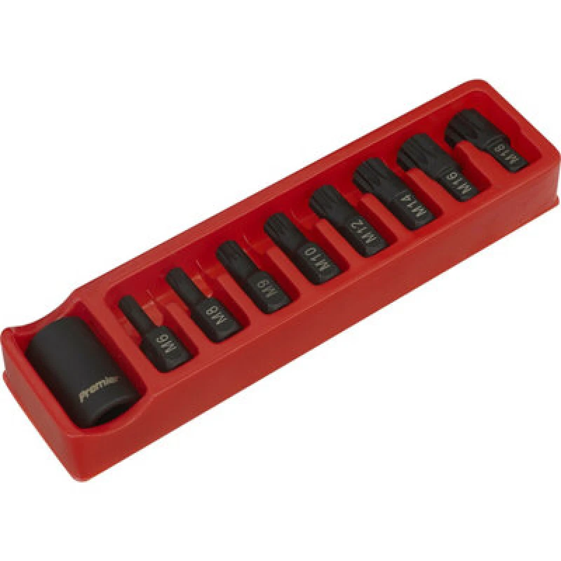 Image of Loops 9 Piece Impact Spline Socket Bit Set - Bit Holder - 1/2" Square Drive - Chromoly Multi