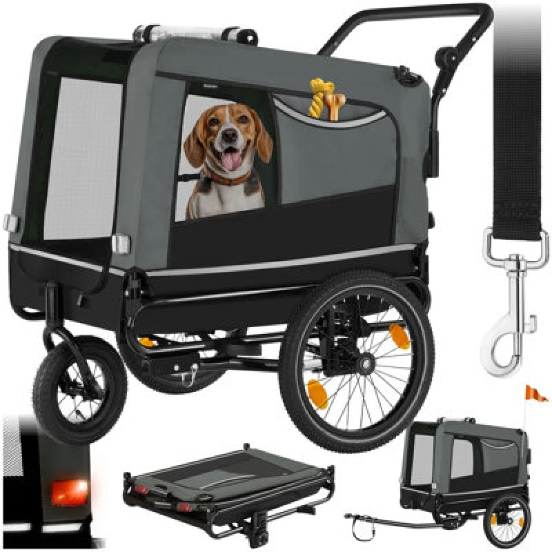 Image of Tectake Dog Bike Trailer - Multifunctional, Foldable, Including Reflectors, Leash And Flag - Grey
